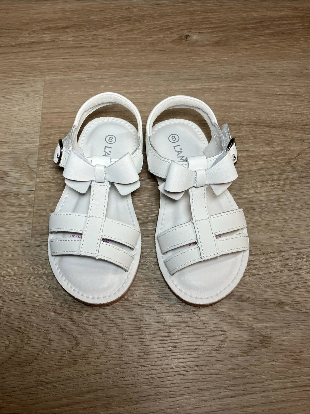 L'Amour Janie white leather T-strap bow sandals size 8C